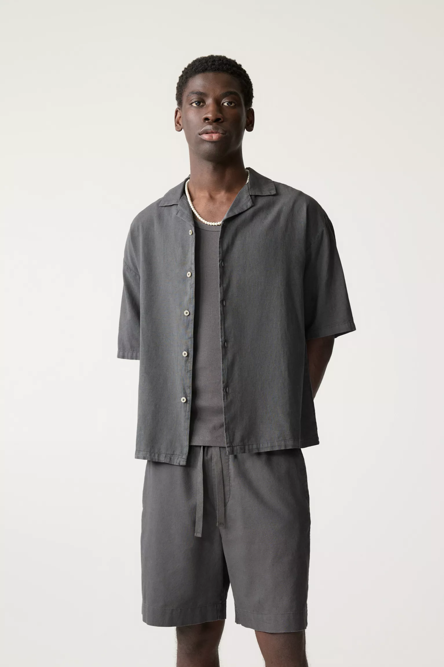 Linen blend short sleeve shirt